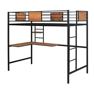 HomeRoots Black Slat Metal Twin Loft Bed with Built-In Desk - Space-Saving Design for Modern Bedrooms 606551