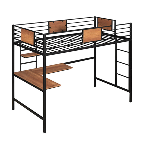 HomeRoots Black Slat Metal Twin Loft Bed with Built-In Desk - Space-Saving Design for Modern Bedrooms 606551