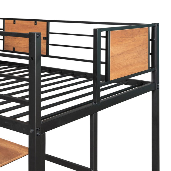 HomeRoots Black Slat Metal Twin Loft Bed with Built-In Desk - Space-Saving Design for Modern Bedrooms 606551