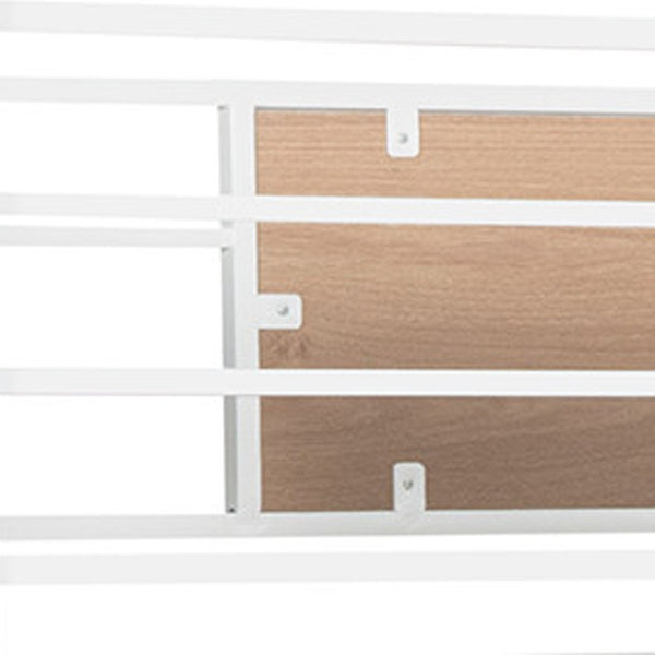HomeRoots White Slat Metal Twin Loft Bed with Desk - Space-Saving Design for Kids’ Room & Productive Workspace 606552