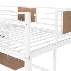 HomeRoots White Slat Metal Twin Loft Bed with Desk - Space-Saving Design for Kids’ Room & Productive Workspace 606552