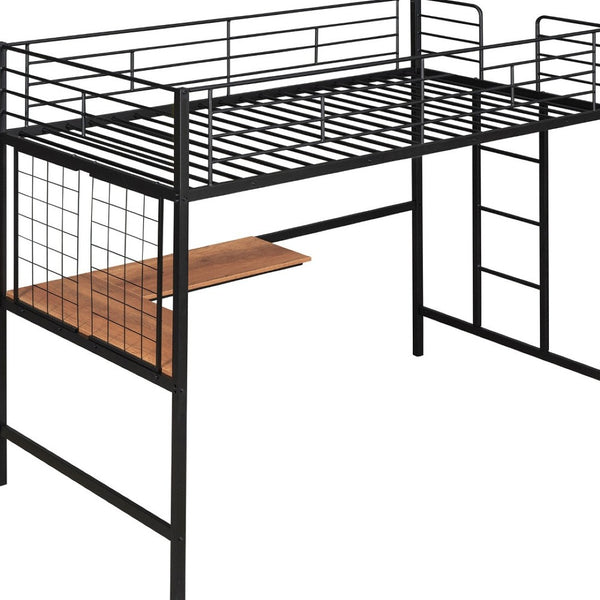 HomeRoots Black Twin Loft Bed with Integrated Desk - Stylish Metal Frame for Space-Saving & Modern Living 606553