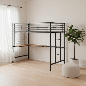 HomeRoots Black Twin Loft Bed with Integrated Desk - Stylish Metal Frame for Space-Saving & Modern Living 606553