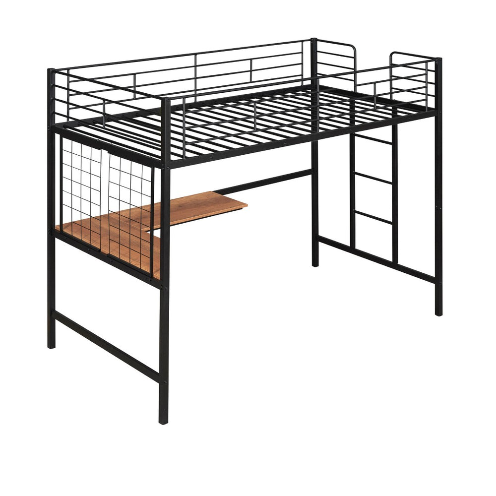 HomeRoots Black Twin Loft Bed with Integrated Desk - Stylish Metal Frame for Space-Saving & Modern Living 606553