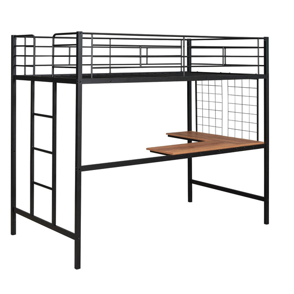 HomeRoots Black Twin Loft Bed with Integrated Desk - Stylish Metal Frame for Space-Saving & Modern Living 606553
