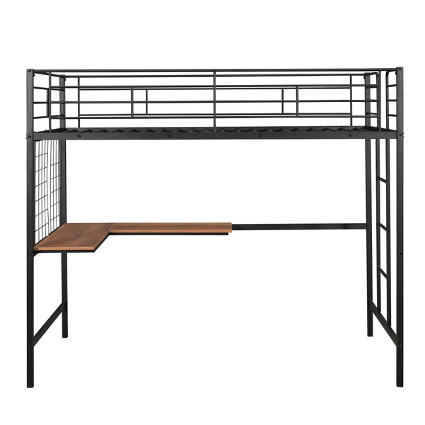 HomeRoots Black Twin Loft Bed with Integrated Desk - Stylish Metal Frame for Space-Saving & Modern Living 606553
