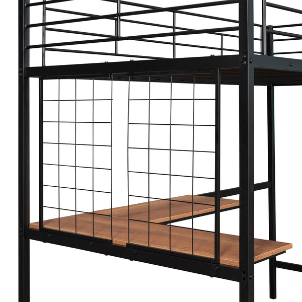 HomeRoots Black Twin Loft Bed with Integrated Desk - Stylish Metal Frame for Space-Saving & Modern Living 606553
