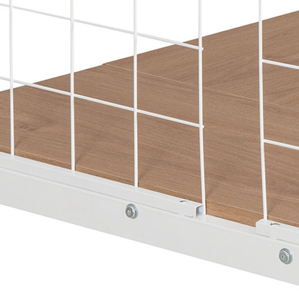 HomeRoots White Slat Metal Twin Loft Bed with Integrated Desk - Space-Saving Design for Small Bedrooms & Studios 606554