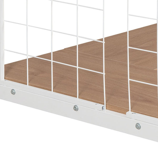 HomeRoots White Slat Metal Twin Loft Bed with Integrated Desk - Space-Saving Design for Small Bedrooms & Studios 606554