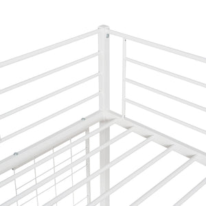 HomeRoots White Slat Metal Twin Loft Bed with Integrated Desk - Space-Saving Design for Small Bedrooms & Studios 606554