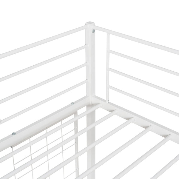 HomeRoots White Slat Metal Twin Loft Bed with Integrated Desk - Space-Saving Design for Small Bedrooms & Studios 606554