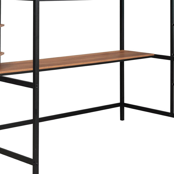 HomeRoots Black Twin Loft Bed with Integrated Desk & Shelves - Space-Saving Metal Design for Stylish Living 606555