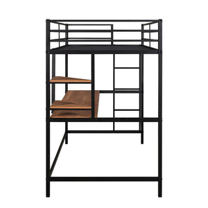 HomeRoots Black Twin Loft Bed with Integrated Desk & Shelves - Space-Saving Metal Design for Stylish Living 606555