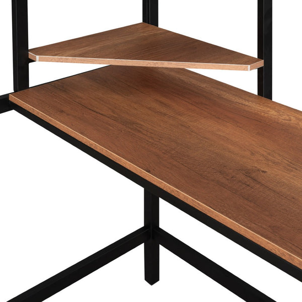 HomeRoots Black Twin Loft Bed with Integrated Desk & Shelves - Space-Saving Metal Design for Stylish Living 606555