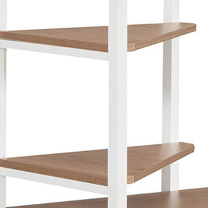 HomeRoots White Slat Metal Twin Loft Bed with Space-Saving Desk, Shelves, and LED Lighting - Modern Design 606556