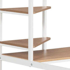 HomeRoots White Slat Metal Twin Loft Bed with Space-Saving Desk, Shelves, and LED Lighting - Modern Design 606556