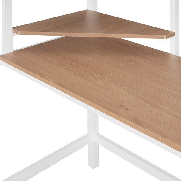 HomeRoots White Slat Metal Twin Loft Bed with Space-Saving Desk, Shelves, and LED Lighting - Modern Design 606556