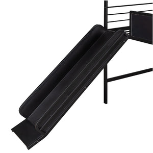 HomeRoots Black Metal Twin Loft Bed with Slide, Canopy & Under-Bed Storage - Fun, Stylish & Space-Saving Design 606557
