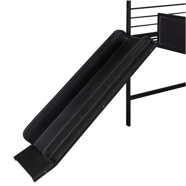 HomeRoots Black Metal Twin Loft Bed with Slide, Canopy & Under-Bed Storage - Fun, Stylish & Space-Saving Design 606557