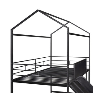 HomeRoots Black Metal Twin Loft Bed with Slide, Canopy & Under-Bed Storage - Fun, Stylish & Space-Saving Design 606557