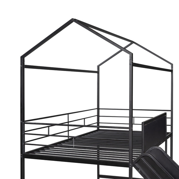 HomeRoots Black Metal Twin Loft Bed with Slide, Canopy & Under-Bed Storage - Fun, Stylish & Space-Saving Design 606557