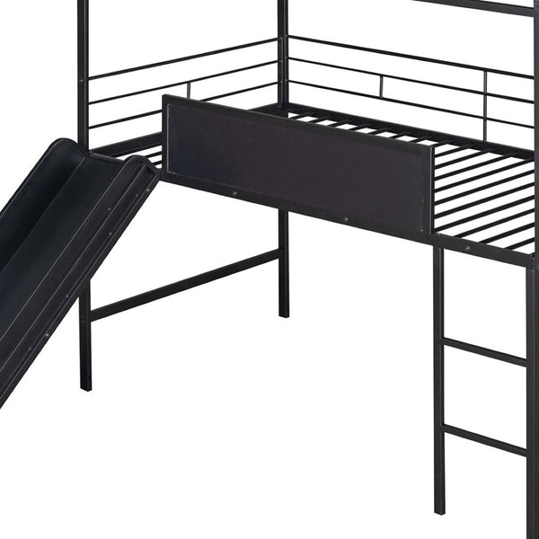HomeRoots Black Metal Twin Loft Bed with Slide, Canopy & Under-Bed Storage - Fun, Stylish & Space-Saving Design 606557