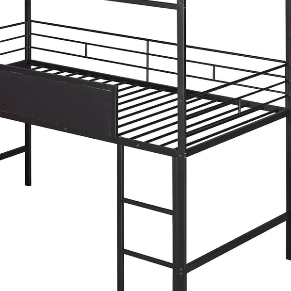 HomeRoots Black Metal Twin Loft Bed with Fun Slide, Canopy Frame, Space-Saving Design for Kids' Rooms 606558