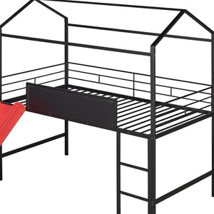 HomeRoots Black Metal Twin Loft Bed with Fun Slide, Canopy Frame, Space-Saving Design for Kids' Rooms 606558