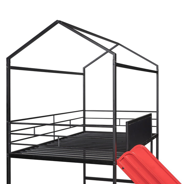 HomeRoots Black Metal Twin Loft Bed with Fun Slide, Canopy Frame, Space-Saving Design for Kids' Rooms 606558