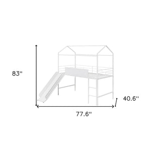 HomeRoots White Canopy Metal Twin Loft Bed with Slide - Space-Saving Design for Kids' Rooms & Play Areas 606559