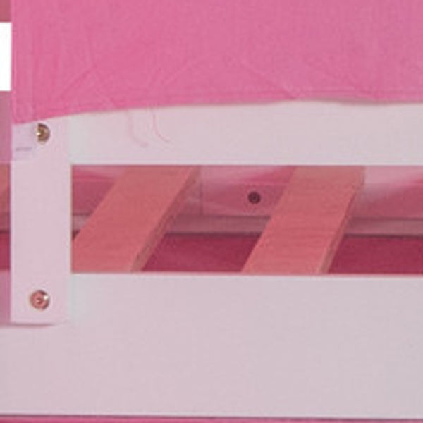 HomeRoots Pink Canopy Loft Bed with Slide - Charming Full Double Design for Kids' Playful Bedrooms & Space-Saving 606560