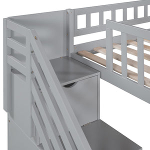 HomeRoots Gray Twin Loft Bed with Slide and Stairs - Stylish Solid Wood Design, Space-Saving Fun for Kids 606563