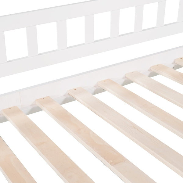 HomeRoots White Slat Solid Wood Twin Loft Bed with Fun Slide, Stairs & Under-Bed Storage for Kids' Rooms 606564
