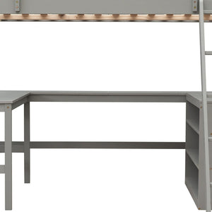 HomeRoots Gray Solid Wood Loft Bed with Desk & Shelves - Space-Saving Design for Modern Bedrooms & Studies 606565
