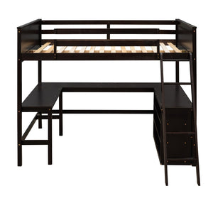 HomeRoots Espresso Solid Wood Loft Bed with Integrated Desk & Shelves - Space-Saving Design for Stylish Rooms 606567
