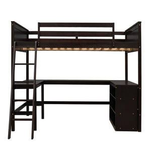 HomeRoots Espresso Solid Wood Loft Bed with Integrated Desk & Shelves - Space-Saving Design for Stylish Rooms 606567