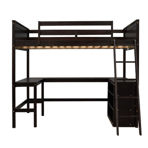 HomeRoots Espresso Solid Wood Loft Bed with Integrated Desk & Shelves - Space-Saving Design for Stylish Rooms 606567
