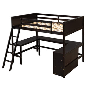 HomeRoots Espresso Solid Wood Loft Bed with Integrated Desk & Shelves - Space-Saving Design for Stylish Rooms 606567