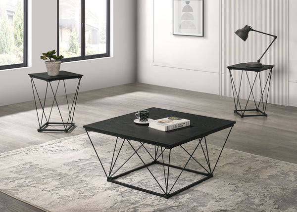 English Elm Contemporary 3-Piece Table Set With Angular Metal Base – Sleek Black Finish For Modern Living Spaces B2741P391802