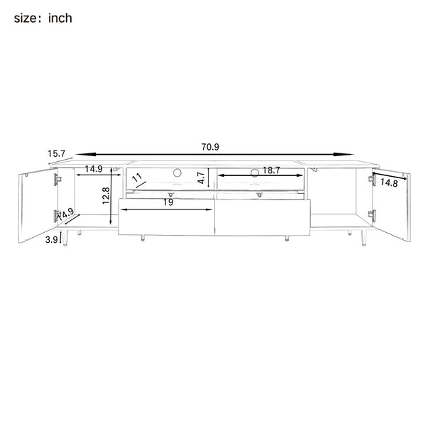 English Elm Vibe 70.9'' Modern Tv Stand For 80-Inch Tvs, Stylish Entertainment Center With Led Lights & Storage N724P284377B-GIGA