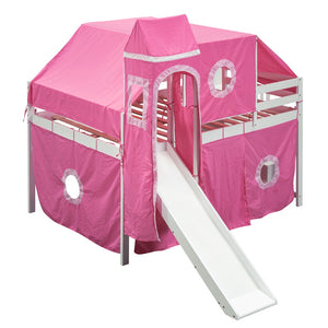HomeRoots Pink Canopy Solid Wood Loft Bed with Fun Slide, Stairs, and Shelves - Perfect for Kids’ Rooms! 606570