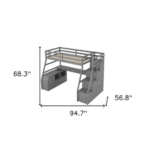HomeRoots Gray Twin Loft Bed with Integrated Desk, Shelves, and Stairs – Stylish Solid Wood Space Saver! 606571