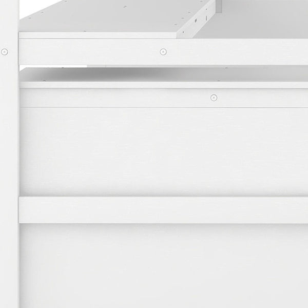HomeRoots White Slat Twin Loft Bed with Stairs, Desk & Drawers - Stylish Space-Saving Solution for Kids 606572