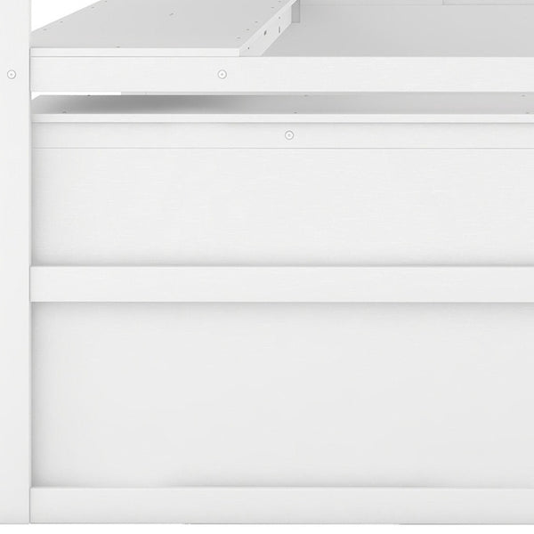 HomeRoots White Slat Twin Loft Bed with Stairs, Desk & Drawers - Stylish Space-Saving Solution for Kids 606572