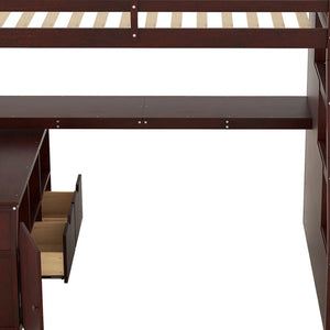 HomeRoots Espresso Twin Loft Bed with Desk, Stairs & Shelves - Space-Saving Solid Wood Design for Small Rooms 606573