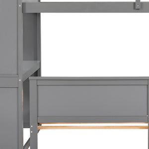HomeRoots Gray Twin Loft Bed with Integrated Desk, Shelves & Storage Drawers - Stylish Space-Saving Solution 606574