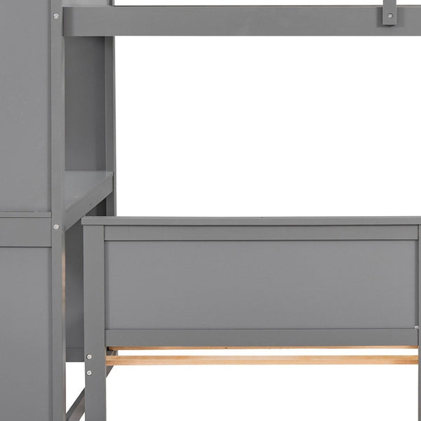 HomeRoots Gray Twin Loft Bed with Integrated Desk, Shelves & Storage Drawers - Stylish Space-Saving Solution 606574