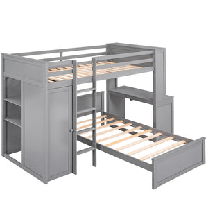 HomeRoots Gray Twin Loft Bed with Integrated Desk, Shelves & Storage Drawers - Stylish Space-Saving Solution 606574