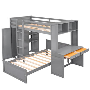 HomeRoots Gray Twin Loft Bed with Integrated Desk, Shelves & Storage Drawers - Stylish Space-Saving Solution 606574
