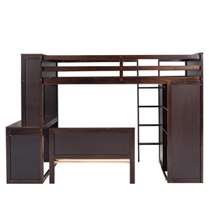 HomeRoots Espresso Solid Wood Twin Loft Bed with Integrated Desk, Shelves & Space-Saving Storage Solutions 606576